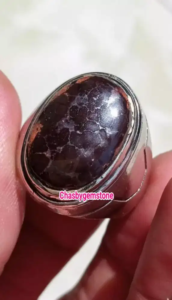 Cincin batu pirus hitam legam-Pirus Persia hitam serat kura