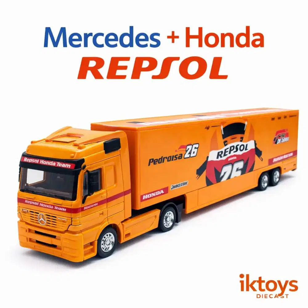 diecast truck kontainer mercedes honda repsol moto gp transporter