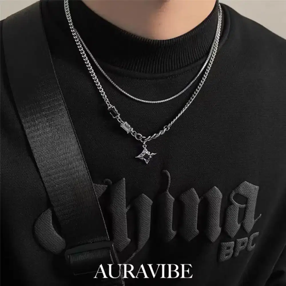 AURAVIBE Kalung liontin panjang pria