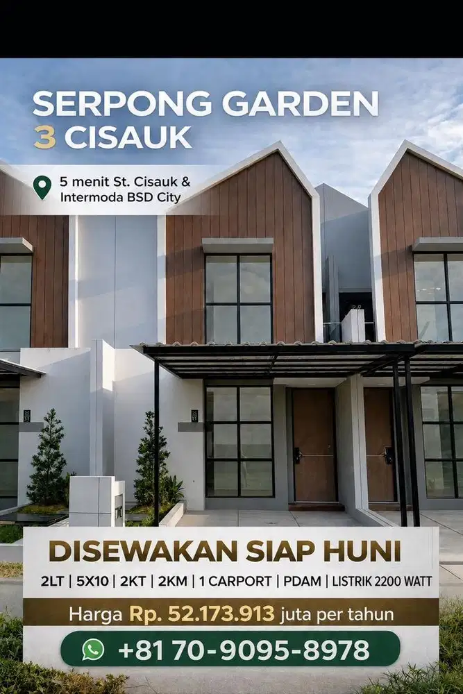 DISEWAKAN RUMAH SIAP HUNI – SERPONG GARDEN 3 CISAUK