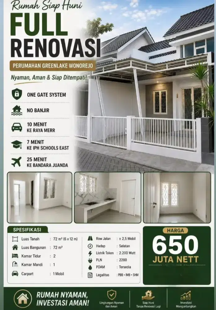 Dijual Rumah Greenlake Wonorejo