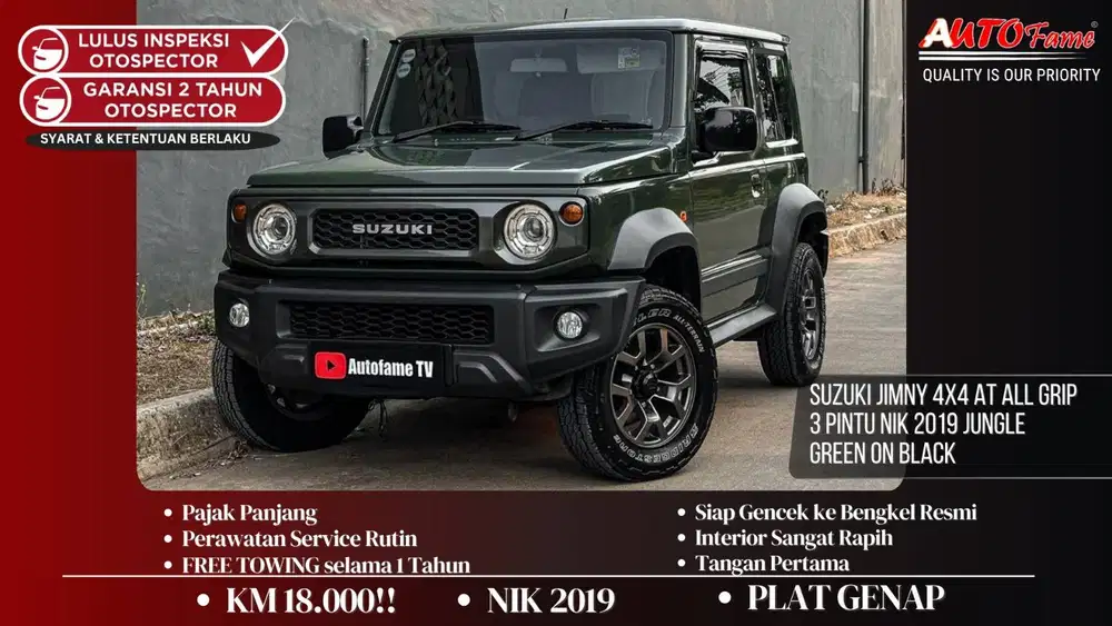 KM18RB Suzuki Jimny 4x4 AT All Grip 3 Pintu NIK 2019 Jungle Green On B