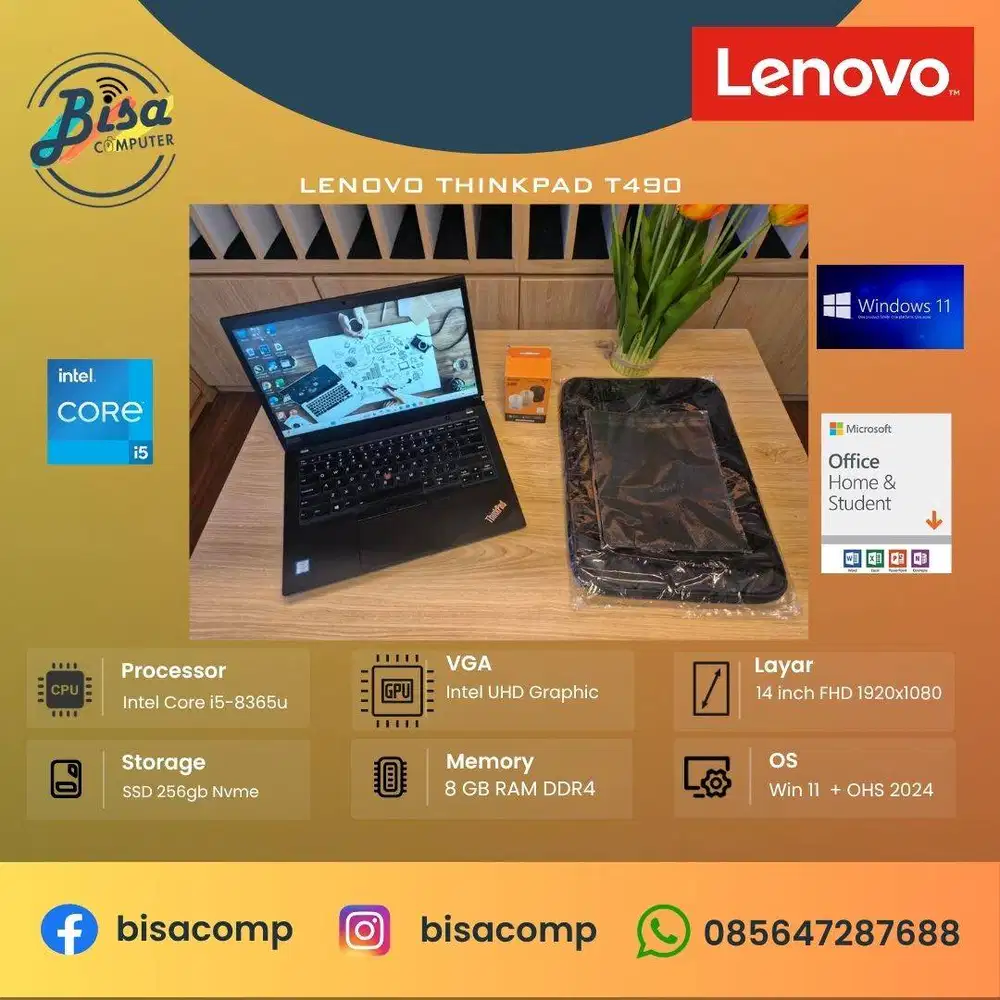 Lenovo Thinkpad T490 Core i5 8th Gen SSD 256gb Ram 8gb 14inchFHD