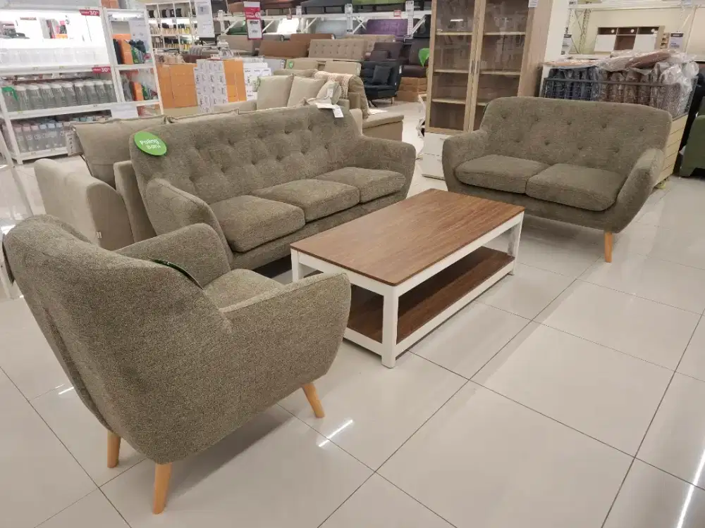 Sofa Tamu Set Fabric Abu abu