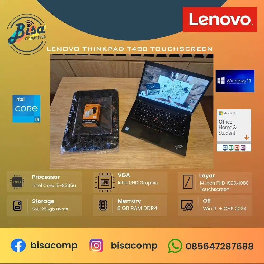 Lenovo Thinkpad T490 Core i5 8th Gen SSD 256gb Ram 8gb 14inchFHD Touch