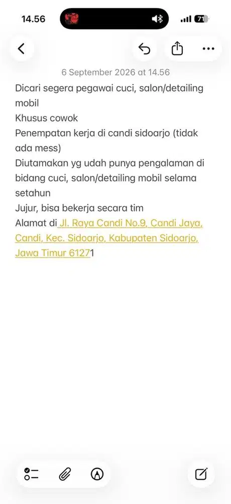 Dicari segera pegawai cuci, salon/detailing mobil
