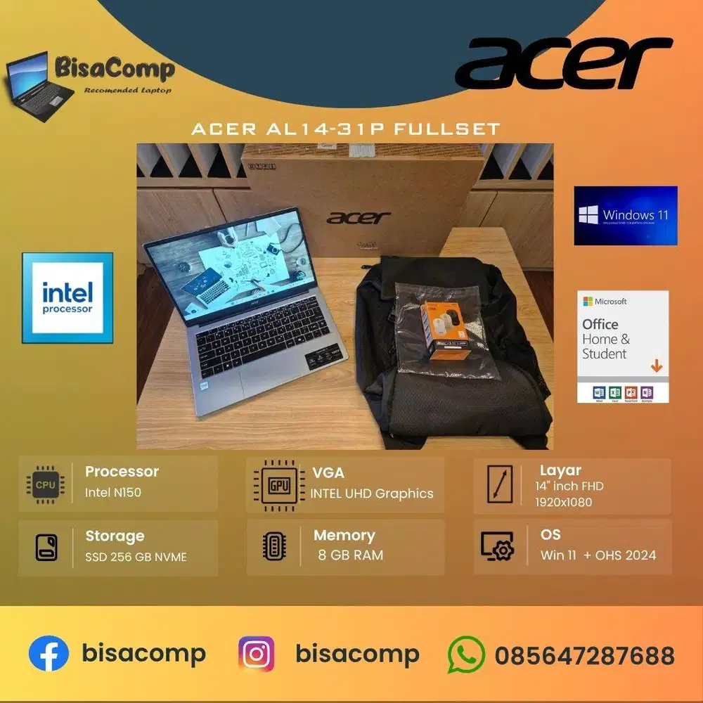 Acer AL14-37P Intel N150 SSD 256gb Ram 8gb 14inchFHD Fullset