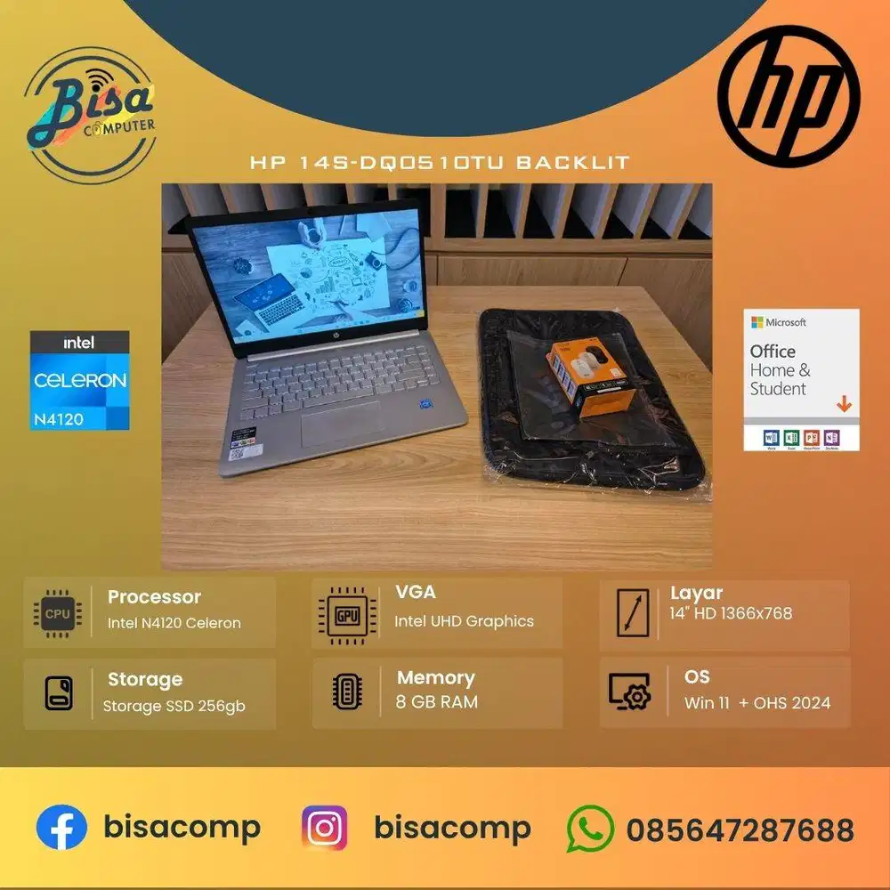 HP 14s-DQ0510TU Intel N4120 SSD 256gb Ram 8gb 14inchHD Backlit