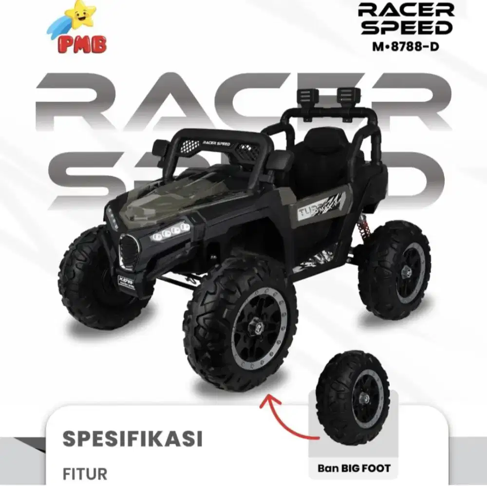 Mobil Aki Anak PMB M-8788-D Racer Speed Jeep Offroad Ban Big Foot