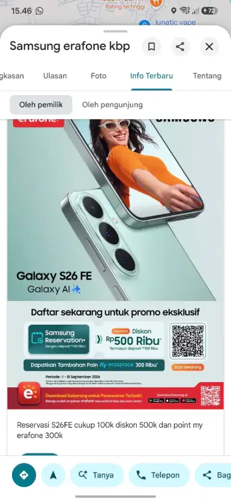 Reservasi S26FE cukup 100k dapatkan cashback 500k