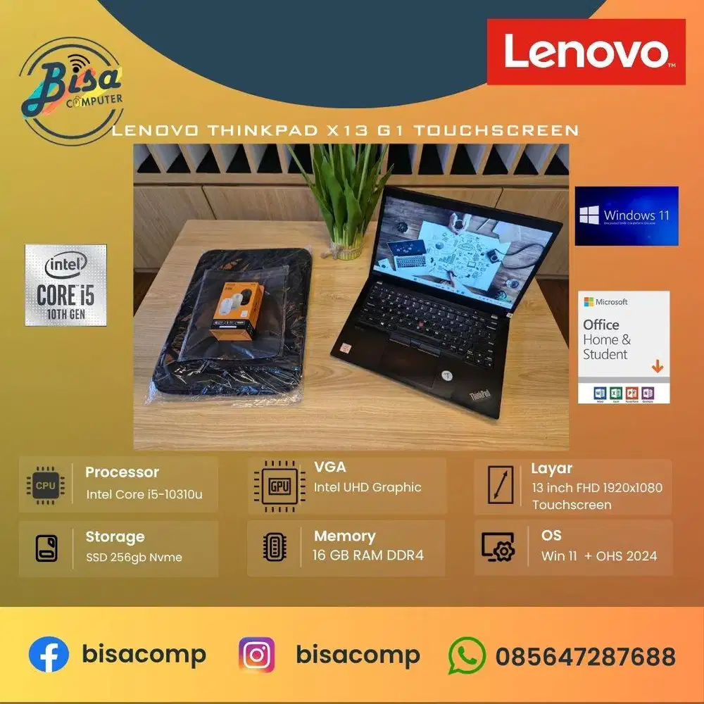 Lenovo thinkpad X13 Gen1 Core i5 10th Gen SSD 256gb Ram 16gb 13inchFHD