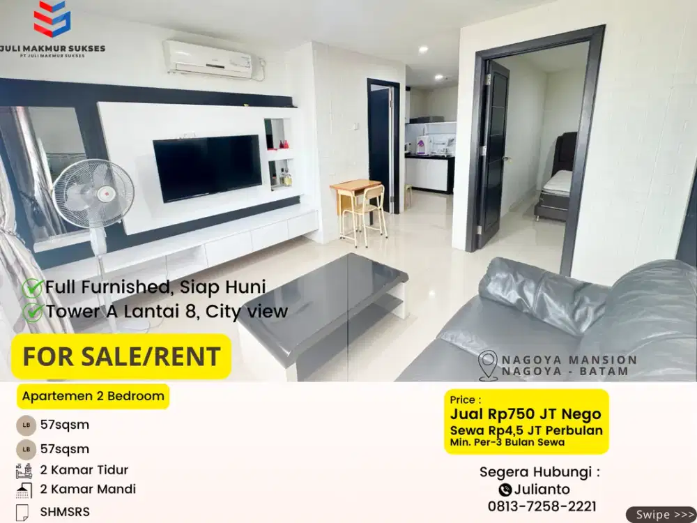 Disewa Apartemen 2BR Full Furnished di Nagoya Mansion Batam