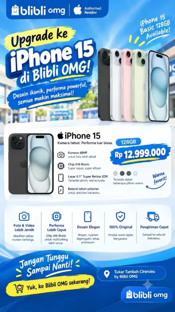 iPhone 15 garansi Blibli masih baru | free human error 1th