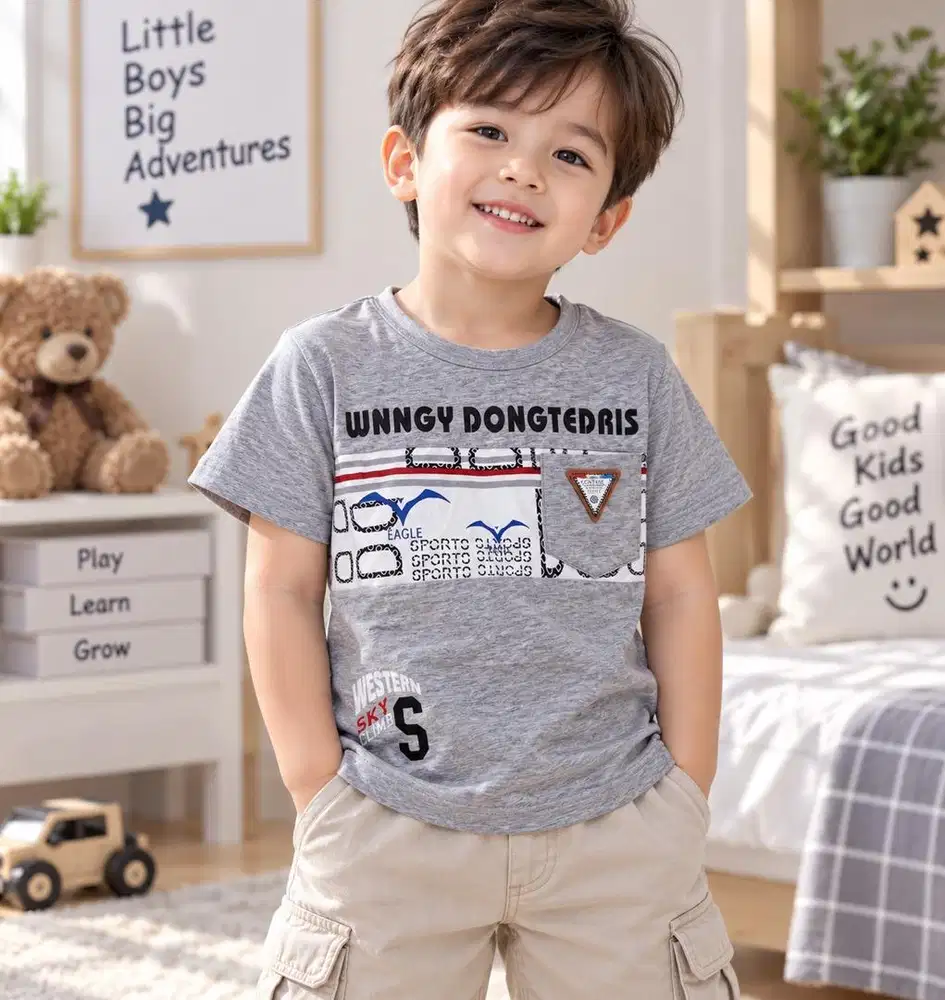 Kaos atasan anak unisex abu kids tshirt baju laki laki perempuan