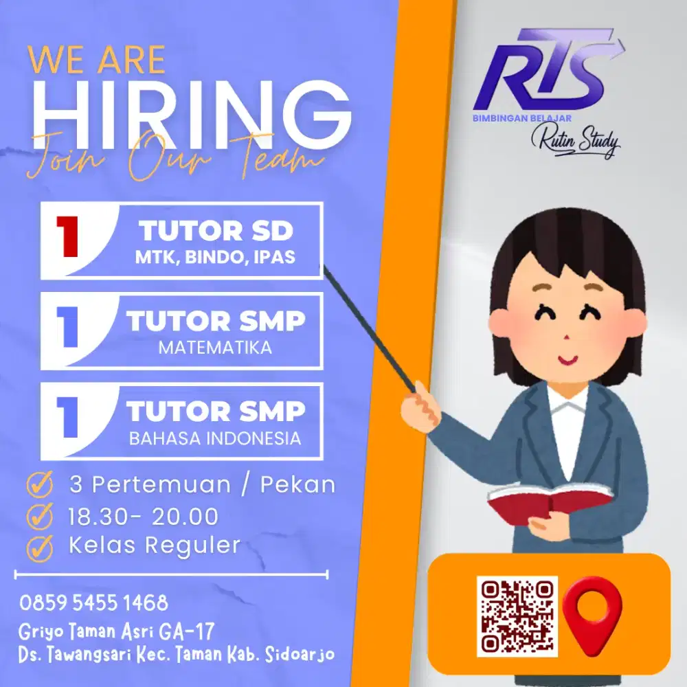 LOWONGAN TENTOR SD dan SMP (Bimbel Rutin Study)