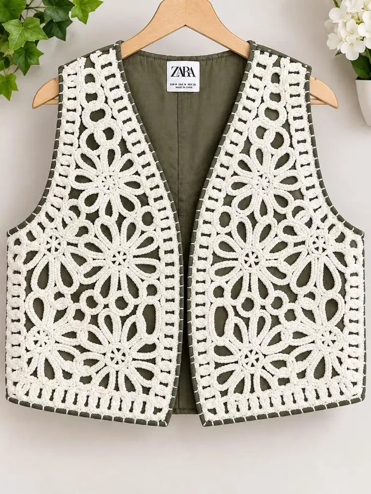 ZARA Original Crochet Floral Vest / Rompi Wanita – Preloved