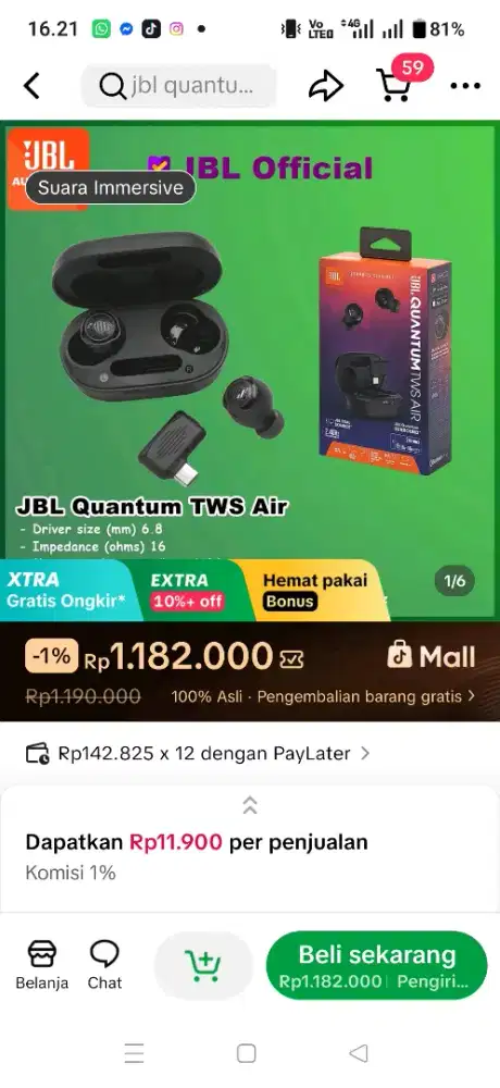 Murah JBL Quantum tws air