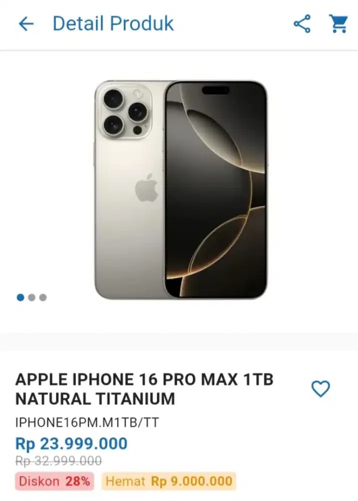 CICILAN APPLE IPHONE 16 PRO MAX 1TB NATURAL TITANIUM