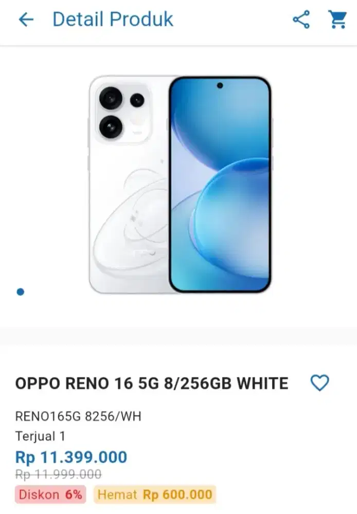 CICILAN OPPO RENO 16 5G 8/256GB WHITE