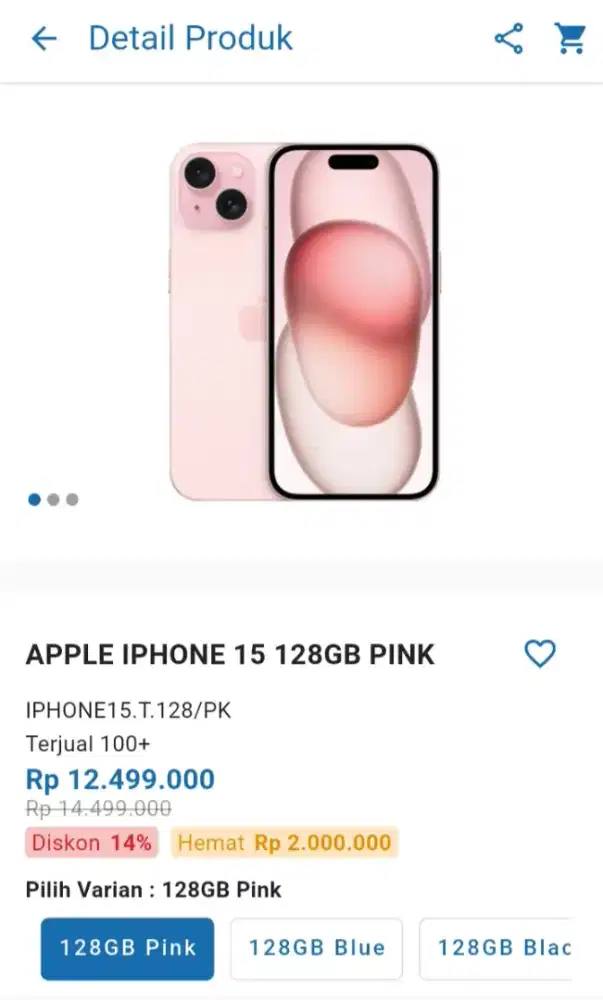 CICILAN APPLE IPHONE 15 128GB PINK