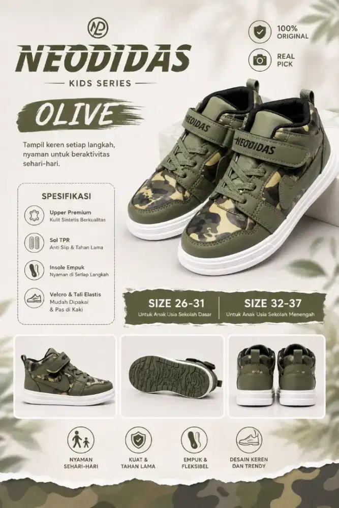 Sepatu anak Neodidas 20, sangat nyaman dan elegan real pick
