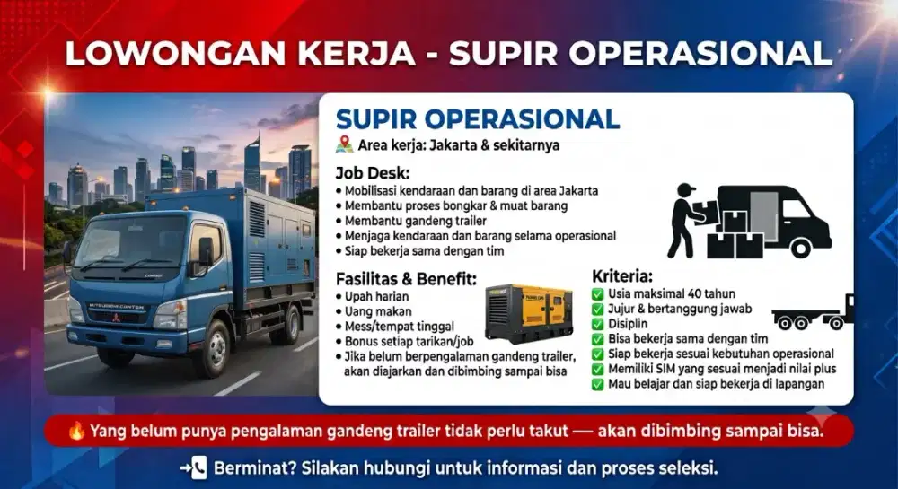 LOKER DRIVER TRUK OPERASIONAL - JAKARTA TIMUR