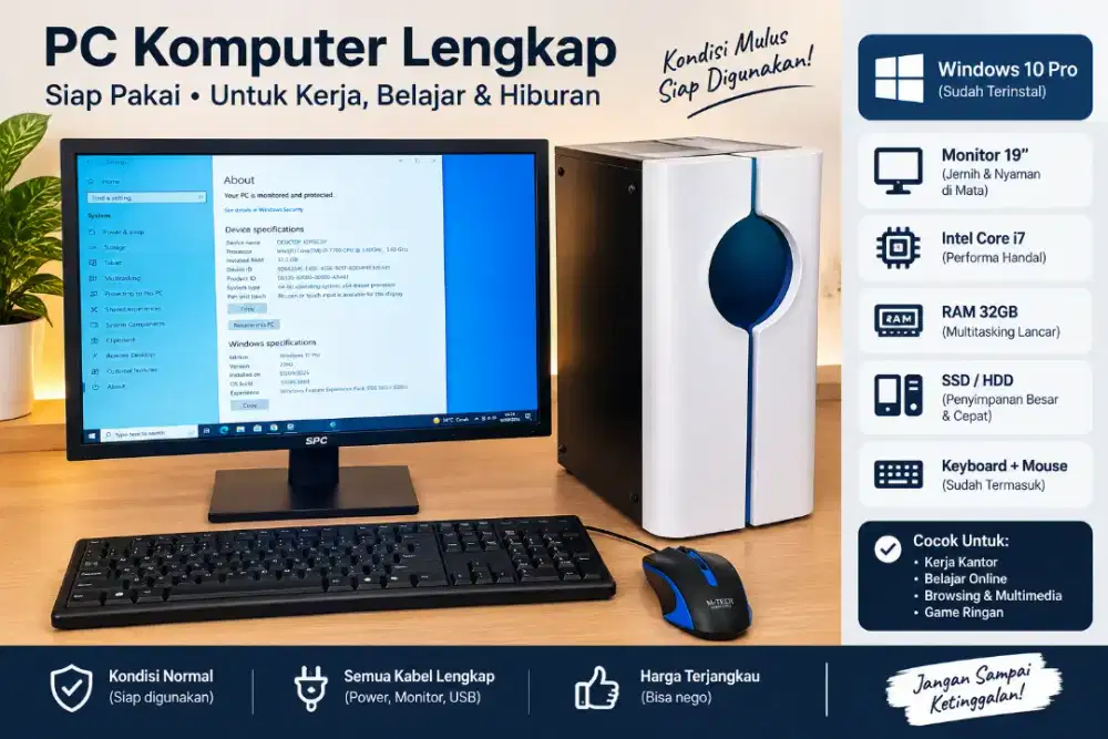 PC Komputer Lengkap Siap Pakai – Intel Core i7 RAM 32GB + Monitor!