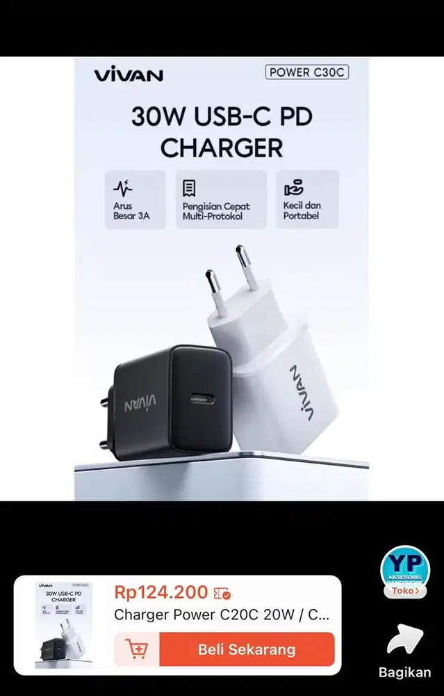 kepala charger Vivan 30watt original (second)