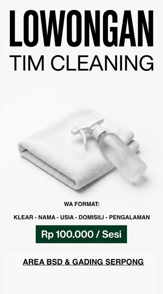 Dicari: Mitra Cleaner Harian (Area BSD & Gading Serpong)