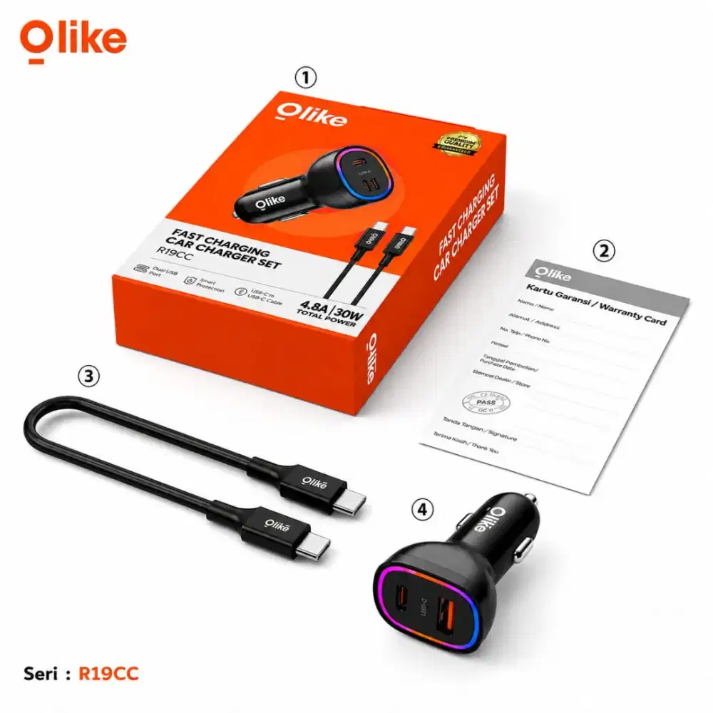 OLIKE R19CC Car Charger Set Port Type-C Power Delivery 30W + USB 22.5W
