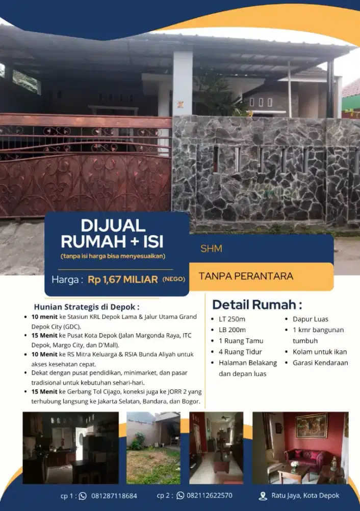 Dijual rumah bagus dan strategis di depok LT 250m², LB 200m²
