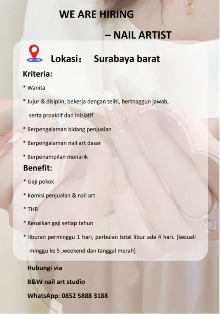 Di butuhkan pegawai untuk nails art,PTC