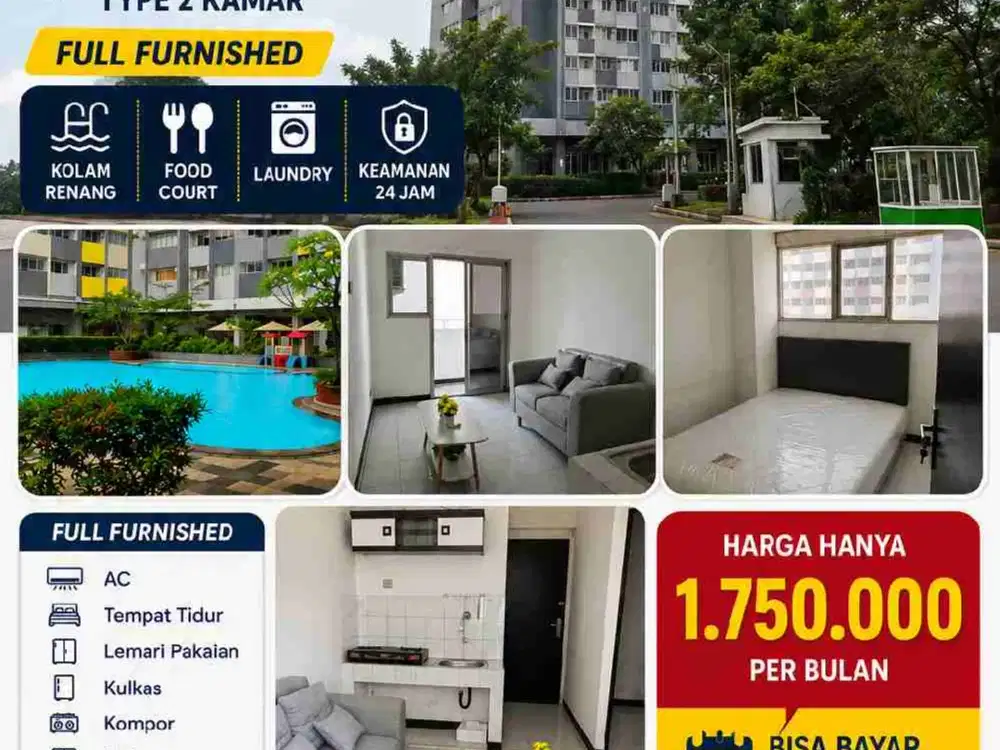 Disewakan bulanan apartemen sentra Timur tower Abu² hanya 1.750 ribu per Bln