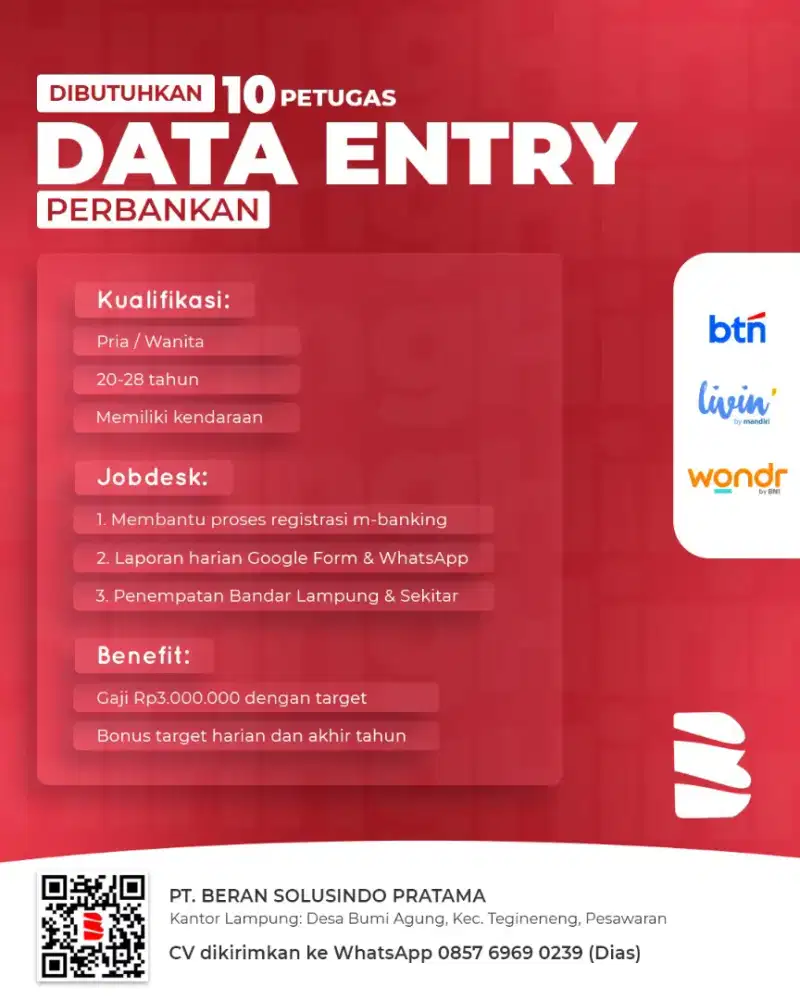 Staff Data Entry perbankan