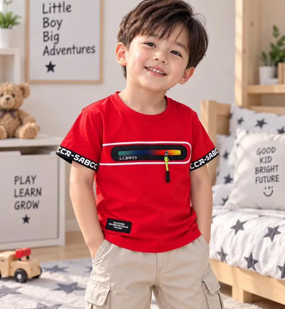 Baju Kaos tshirt atasan anak merah laki laki