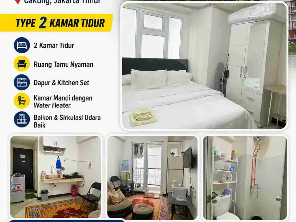 Disewakan bulanan apartemen sentra Timur tower saphir type 2 kmr, full furnished + free wifi