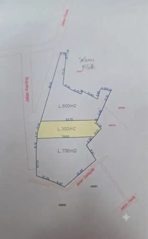 Di jual murah 352m², 706m² dan 800m²