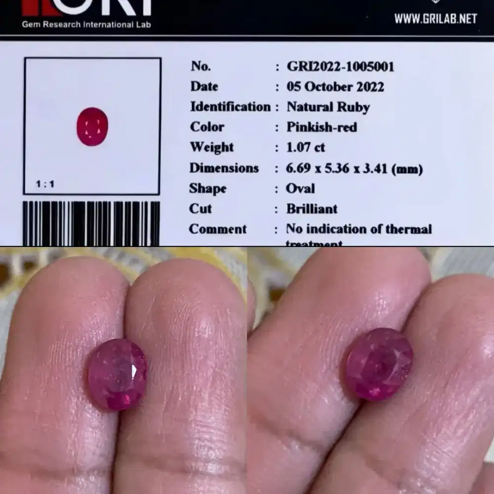 Natural Ruby GRI