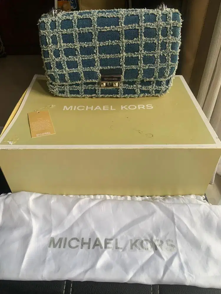 Michael Kors Tribeca Large Frayed Denim Shoulder Bag