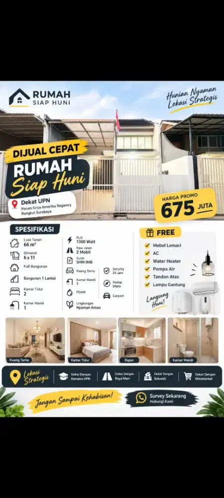 RUMAH SIAP HUNI DEKAT UPN GRIYA AMERTA REGENCY RUNGKUT