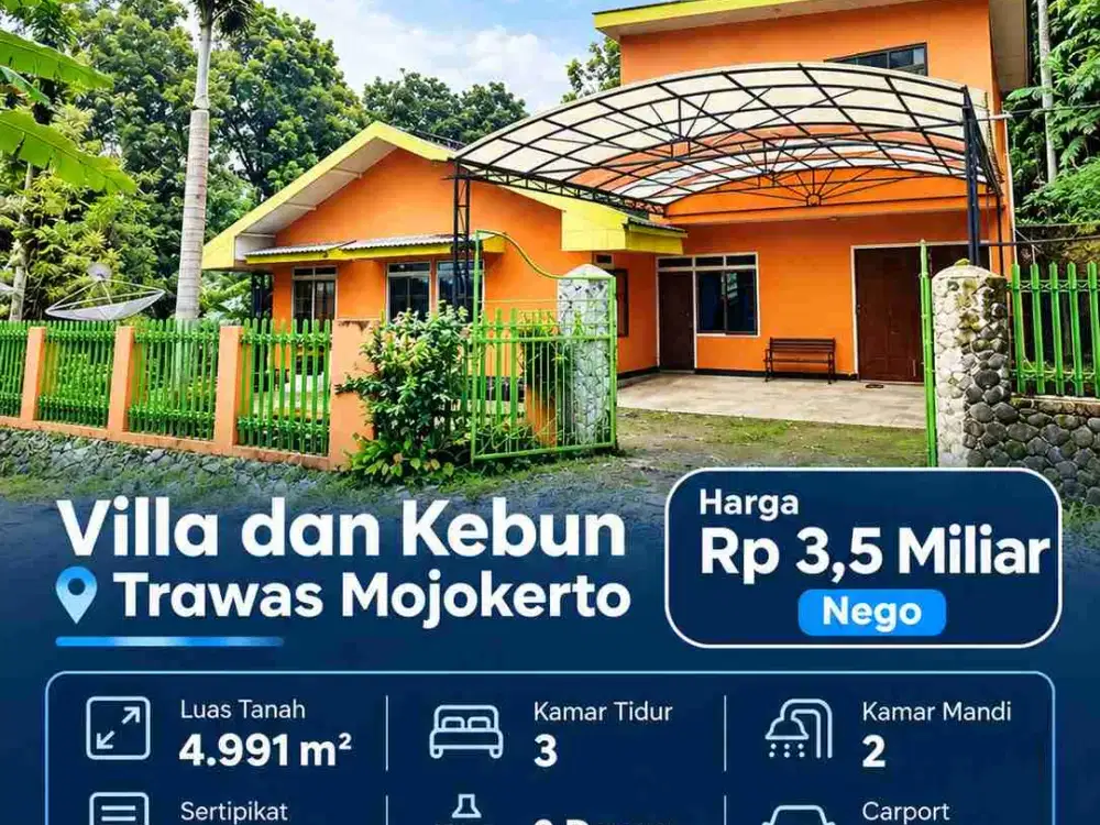 Rumah Villa dan Kebun Luas di Trawas Mojokerto