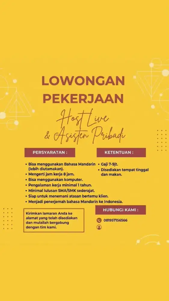 Dibutuhkan secepatnya host live/asisten pribadi