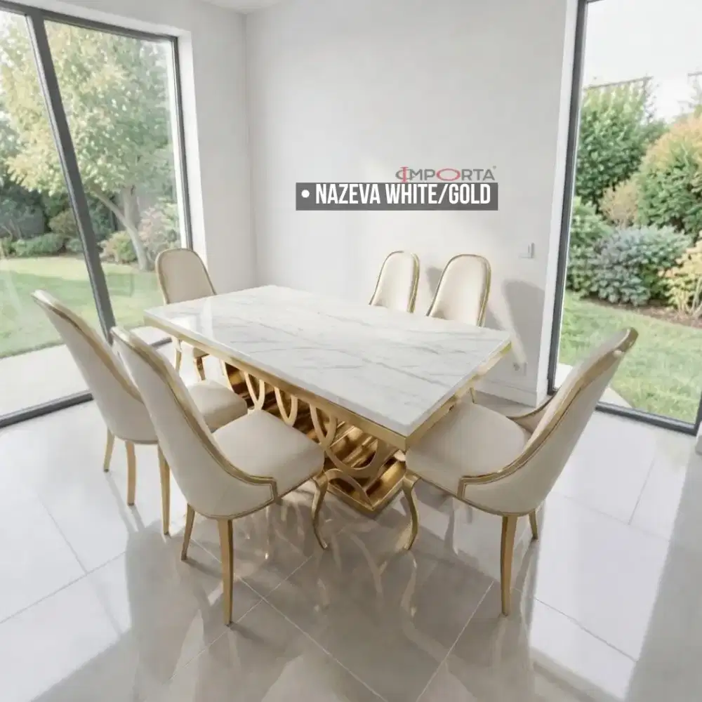 Meja Makan Mewah Importa Ds Nazeva 6K White-Gold