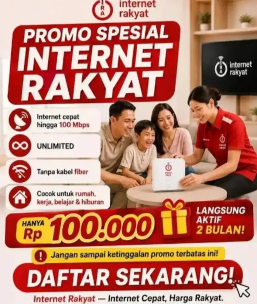 Internet rakyat 100 Mbps 100rb /bulan