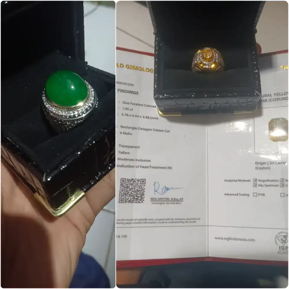 Borongan giok burma + yellow safir ring perak