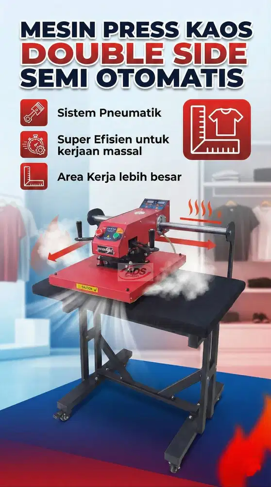 MESIN PRESS KAOS DOUBLE SIDE DENGAN SISTEM SEMI AUTO PNEUMATIK