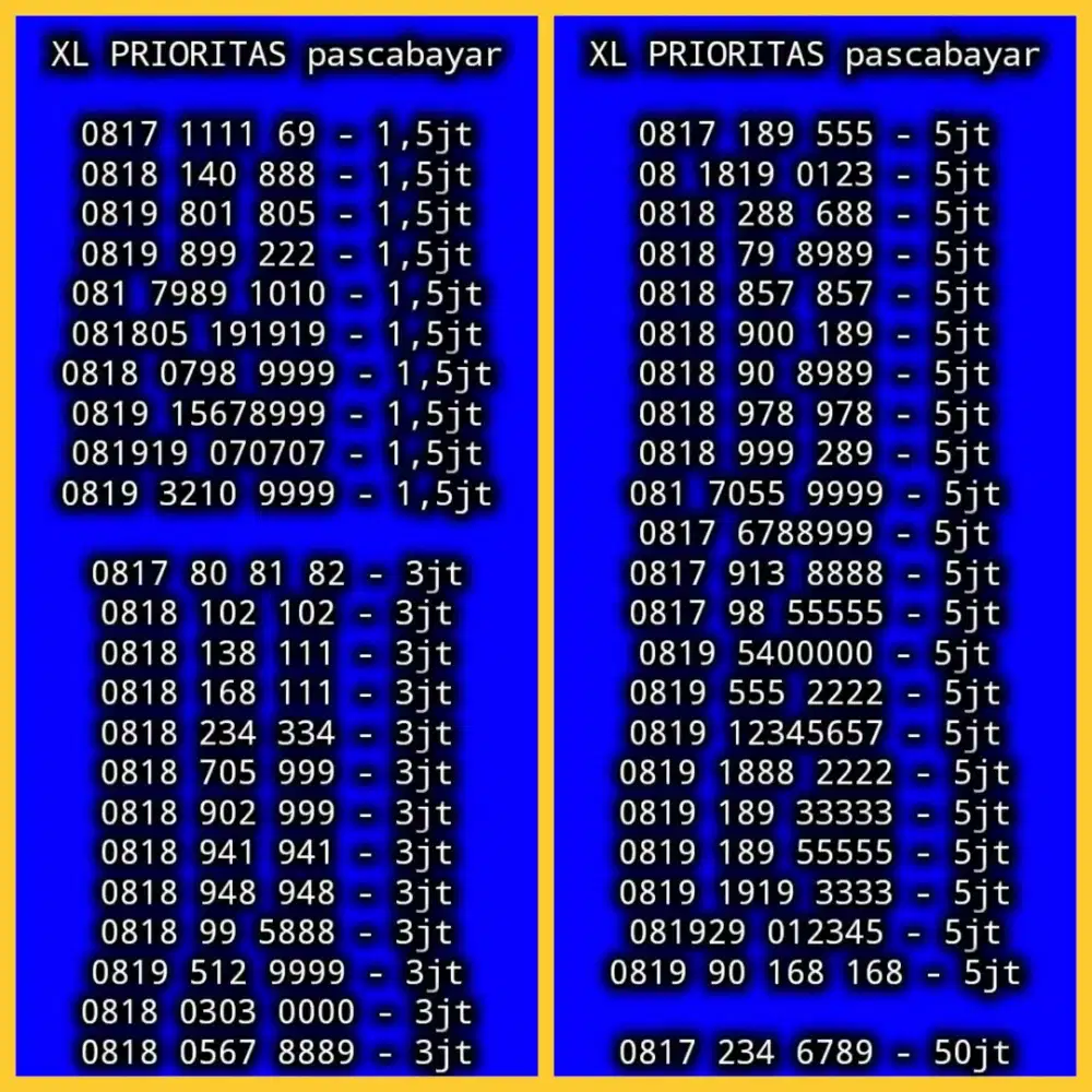 NOMOR CANTIK KOLEKSI XL PRIORITAS