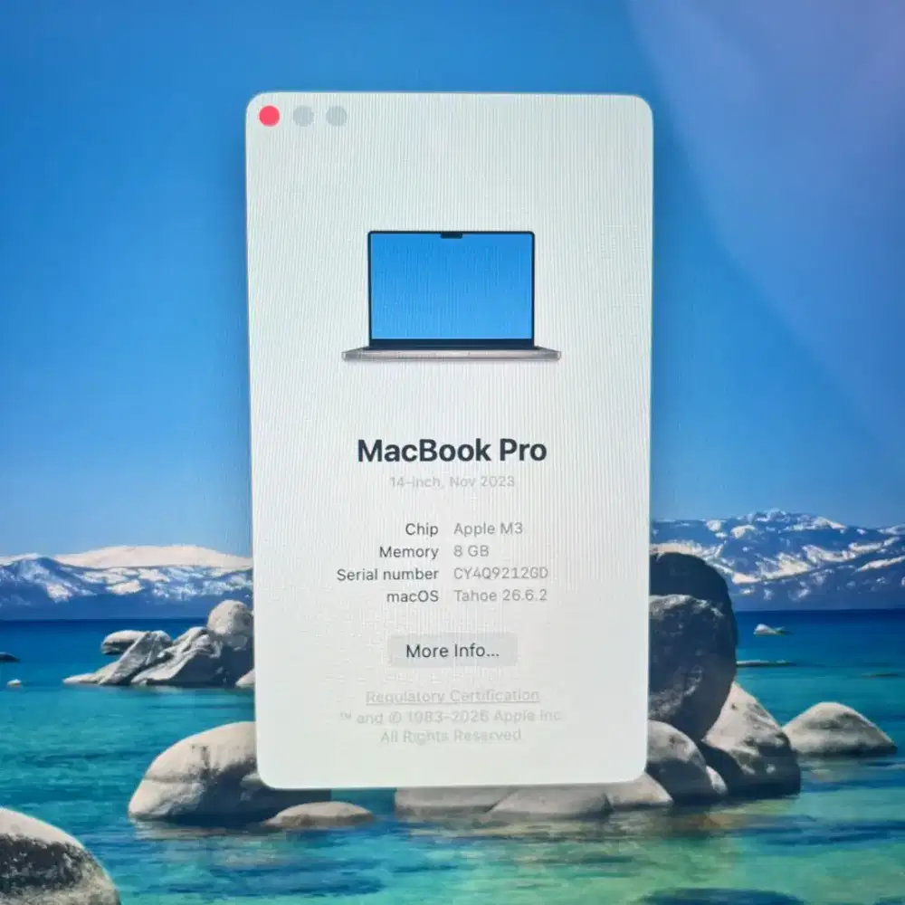 Macbook Pro M3 layar 14 Inch Ram 8 Ssd 512 full set Space Grey desain