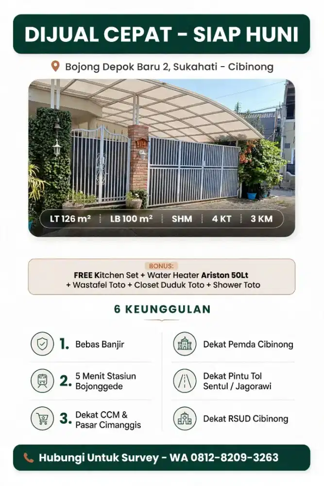 dijual Cepat Rumah di BDB 2 / Bojong Depok Baru 2, Dekat stasiun KRL