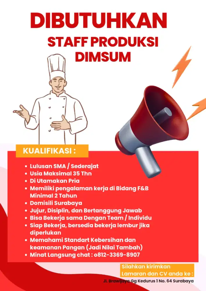 Lowongan Kerja F&B Untuk Pria